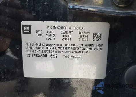 2013 Chevrolet Malibu 1Ls из США, поврежденный, VIN 1G11B5SA9DU116239